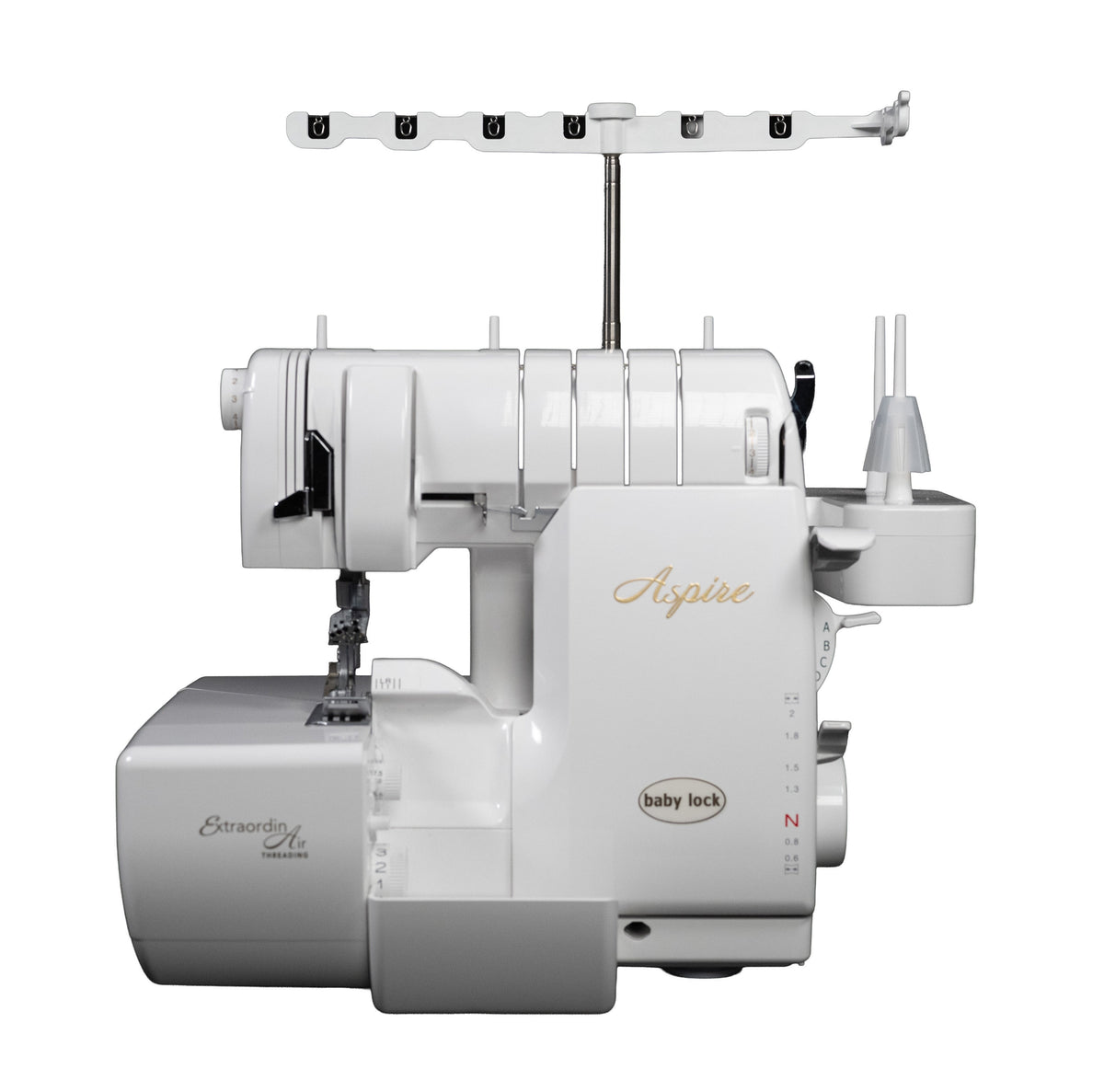 Baby Lock Aspire kombinasjonsmaskin syr både overlock og coversøm, front bilde.